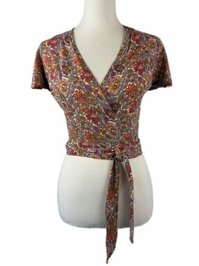 PIYOGA Paisley Floral Wrap Top Size S Boho Hippie Festival Romantic Feminine
